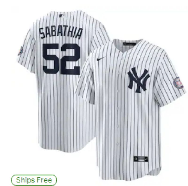 Men 2025 New York Yankees #52 Sabathia White Stripe Game Nike MLB Jersey style 01